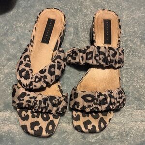 Sanctuary Rave Leather Sock Leopard Print Women's Sandals Block Heel Open Toe
